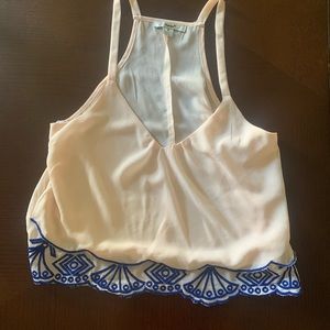 Light pink tank with blue design